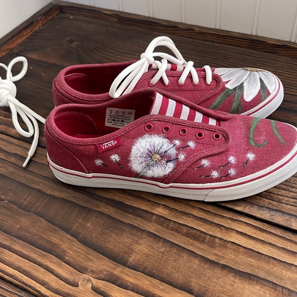 New Vans Custom Handpainted Red Floral Sneakers slip on or tie - Picture 5 of 8